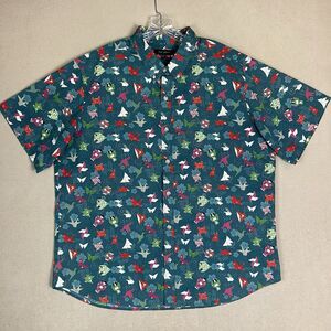 Andy South Shirt Mens 2XL Green Graphic Print Hawaiian Short Sleeve Button Up